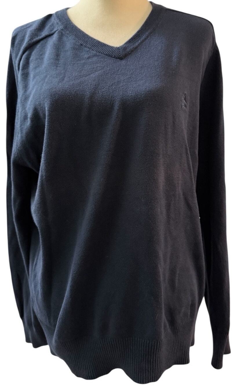 Original Penguin By Munsingwear 100% Cotton V-Neck Navy Blue Sweater, Men's XL